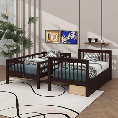 Twin-Over-Twin Bunk Bed With Steps & Three Drawers For Storage, Hardwood Stairway Style Bunk Bed