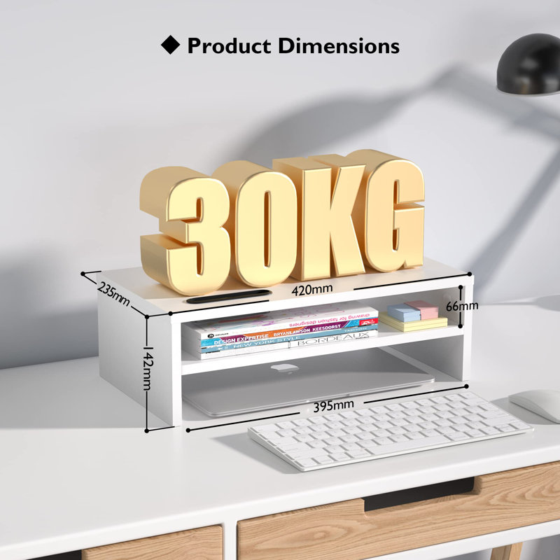Saater Wood Monitor Stand, White