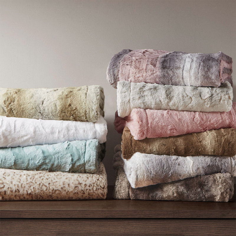 Luxurious Marselle 60"x70" Faux Fur Throw Blanket in Tan