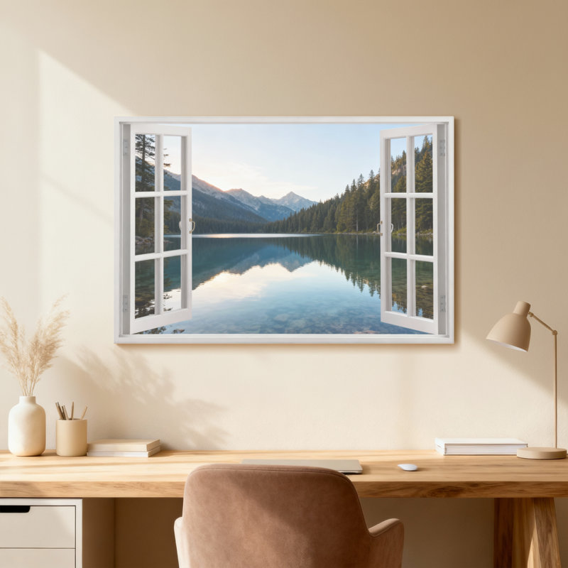 Cadre de fenêtre paysage et nature, Toile tendue, Ne s’applique pas, H 18 po x l 12 po