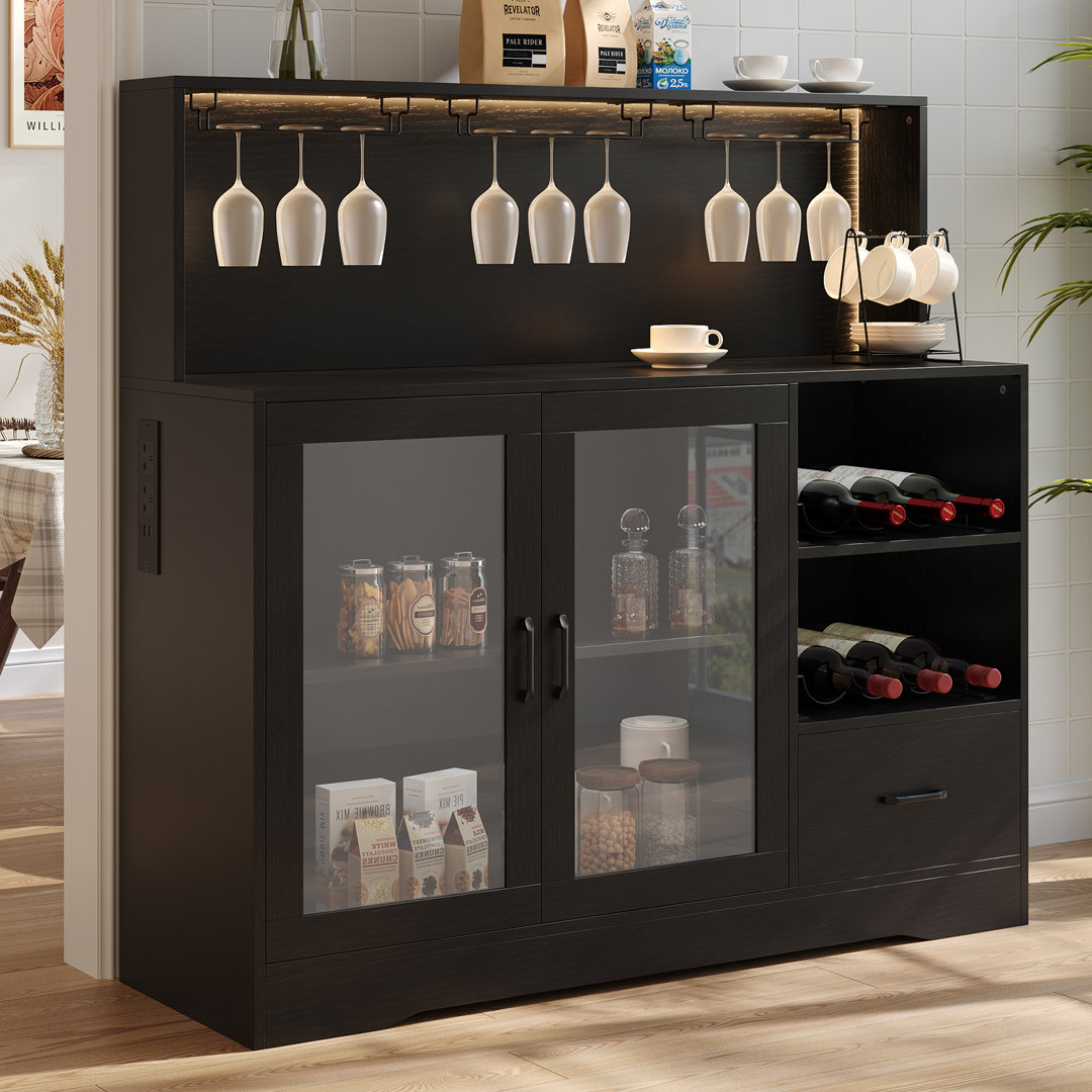 Sideboard Bar Cabinet with Built-in Power Outlet and LED Light Strips