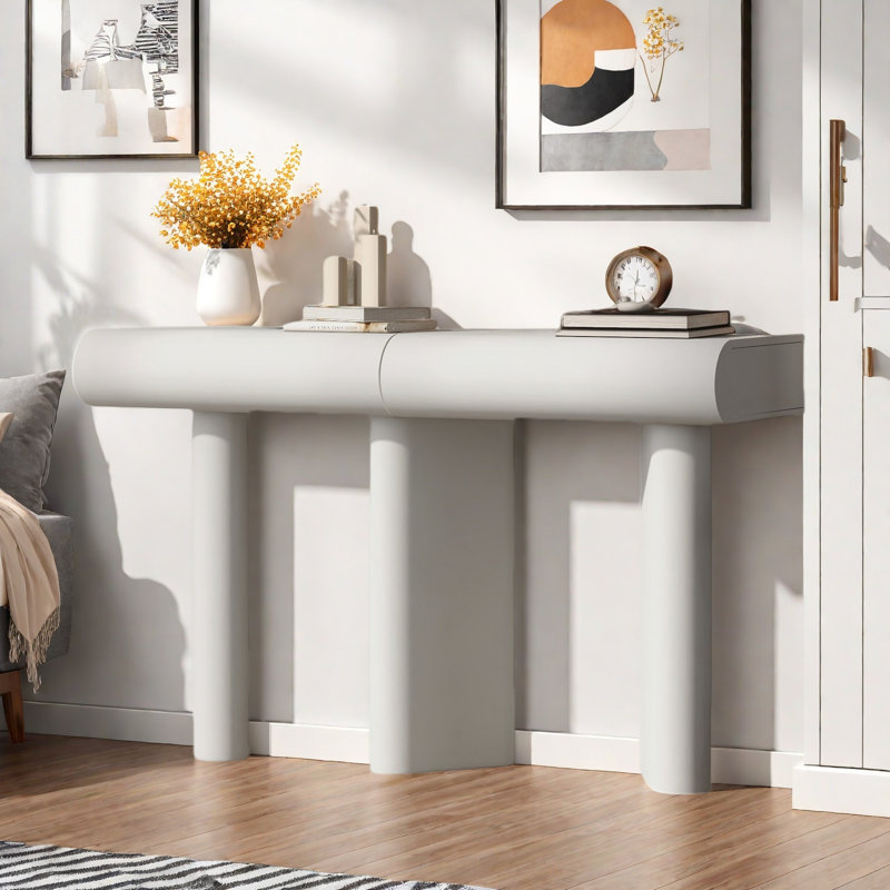 Modern Entryway Table With 2 Curved Drawers, White