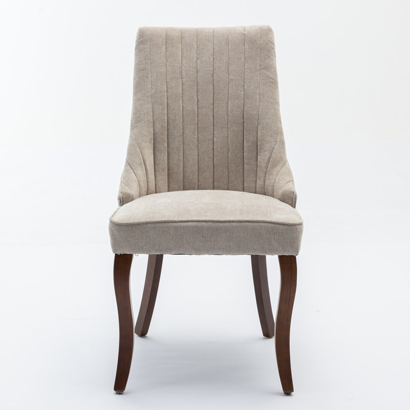 Kitchen Dinner Chair Comfy Fabric Upholstered Accent Chair for Dining Room, Beige Polyester