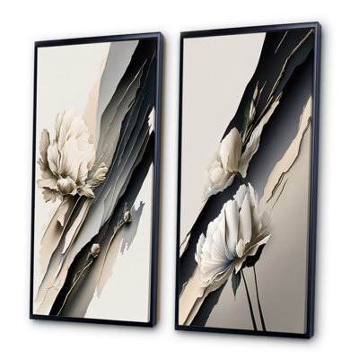 «Beige et rose pivoine hyperréaliste», 2 pièces sur toile