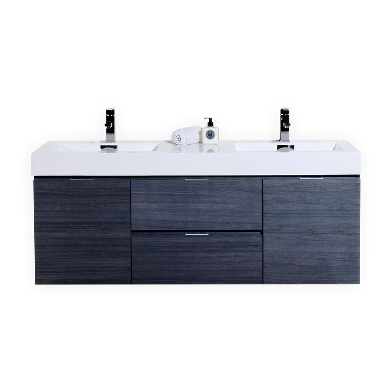 Royka 59'' Double Bathroom Vanity with Acrylic Top, Gray Oak