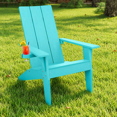  Harlean Oversized All-Weather Outdoor Adirondack Chair with Retractable Cup Holder Modern Patio Chair Plastic/Resin Fire Pit Chair for Patio, Backyard, Deck, Garden, Poolside, 450LB Weight Capacity（Aruba Blue）
