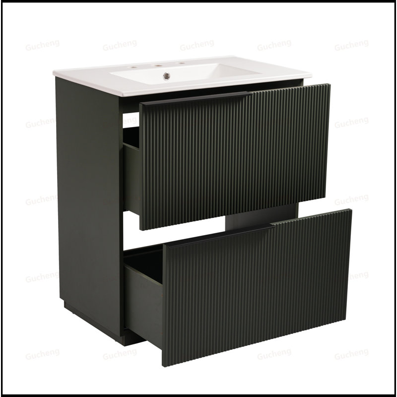 Meuble-lavabo 30 po avec tiroirs et lavabo, Noir
