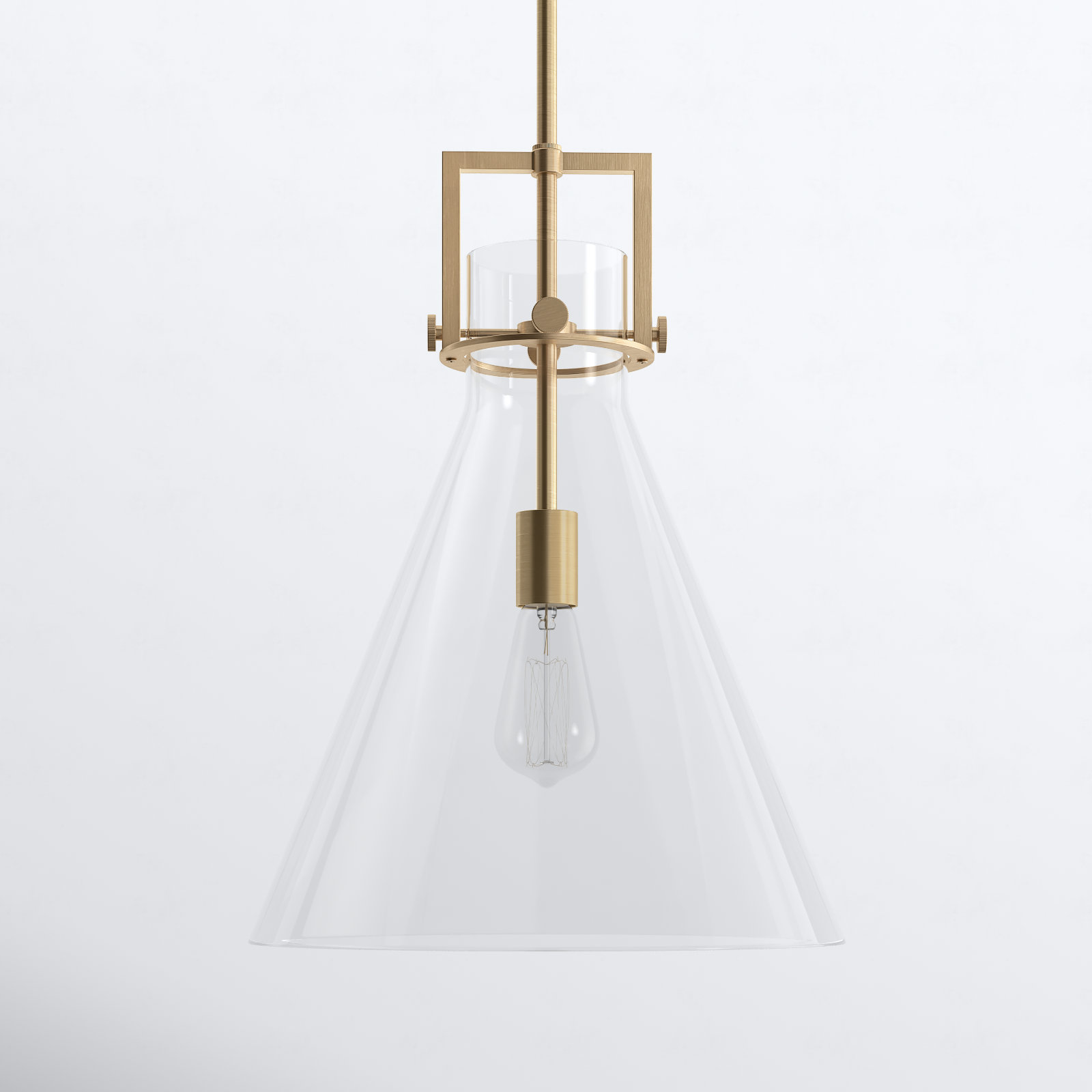 Coterie Single Light Glass Dimmable Pendant, Brushed Brass, Clear, 19.13" H x 14" W x 14" D