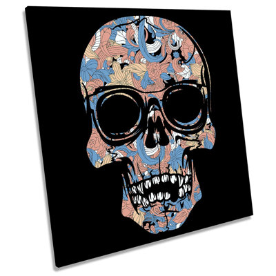 Skull Modern Sunglasses Floral - Wrapped Canvas Print