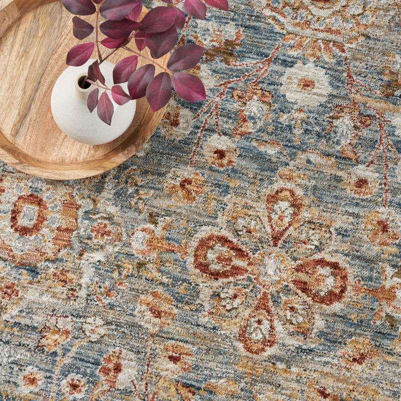 Tapis bleu à bordure Sahar, Rectangle 7 pi 10 po x 10 pi 4 po