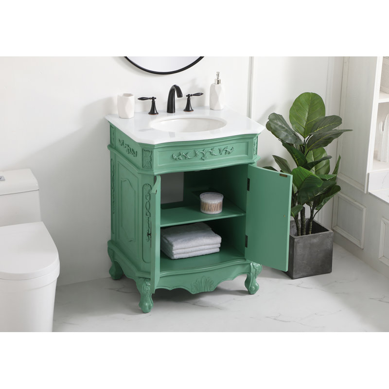 Ensemble de meuble-lavabo simple 27 po Lunette, Menthe pâle rétro, Blanc Ivoire