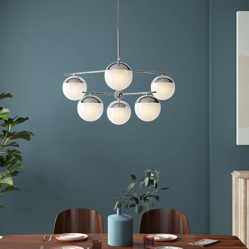 Lustre unique à niveaux 6 lumières Yearby, Noir, Blanc givré