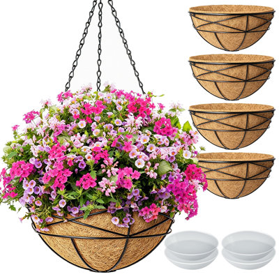 Lot de 4 paniers suspendus de 35,5 cm pour plantes d'extérieur, grands pots à fleurs avec doublure en fibre de coco