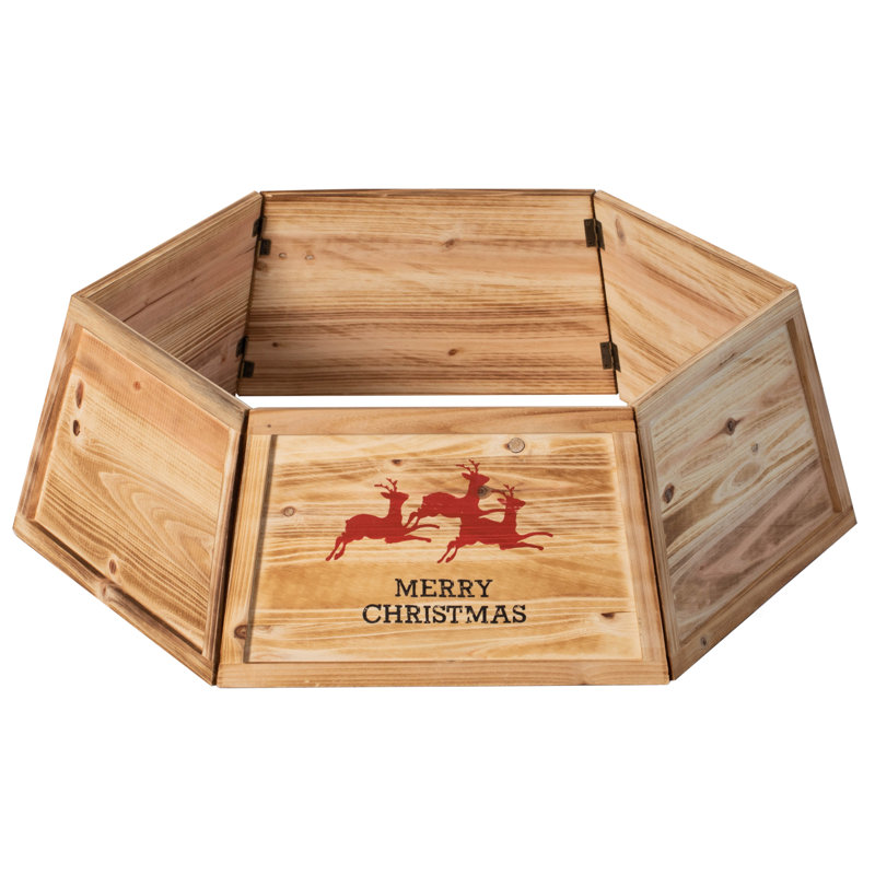 Couvre-boîte pliable en forme d'anneau de Noël en bois naturel avec panneaux de motif de cerfs et couverture de base festive