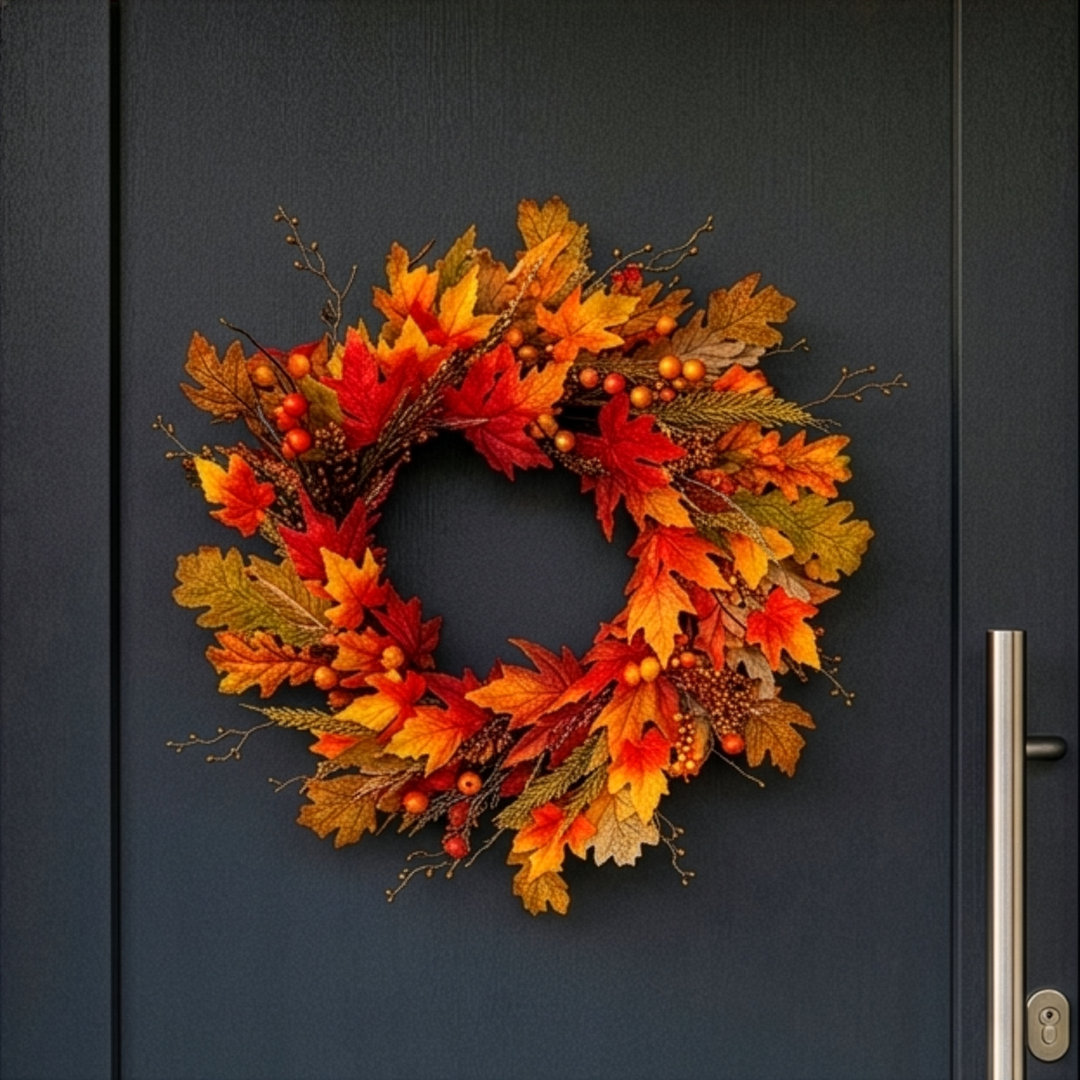 AUTUMN MAPLE - 26" Wreath with Warm White LED Microbulbs