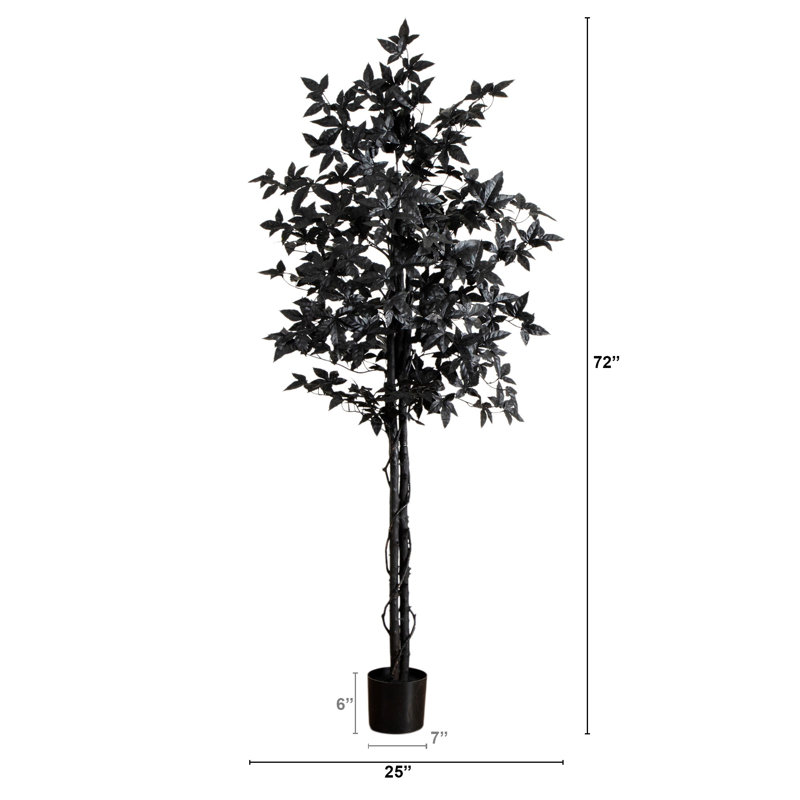 Artificial Halloween Black Maple Tree With Natural Trunk, 72" H x 25" W x 25" D