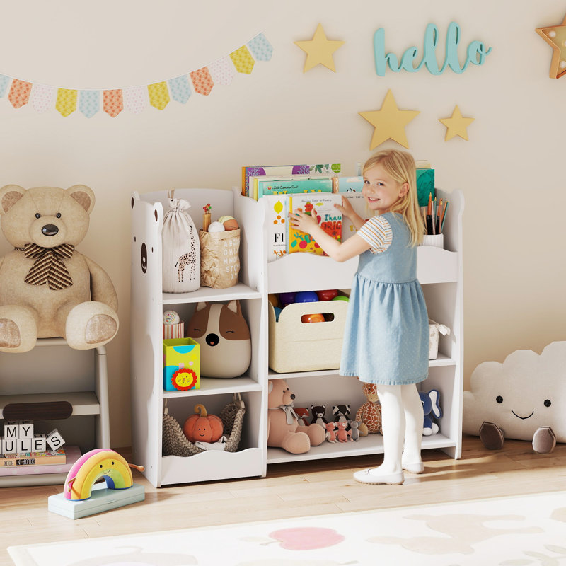 AIYAPLAY Kids Toy Storage Unit 3 Tier Bear Design Kids Bookshelf White
