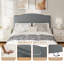 Tête de lit rembourrée en lin à hauteur réglable avec dossier ergonomique pour matelas de 6 à 15 po, aucun assemblage requis - lit double, gris foncé-352453185-352453191