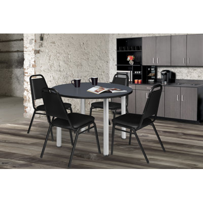 Kee Round Breakroom Table Top, 4 Restaurant Stack Chairs