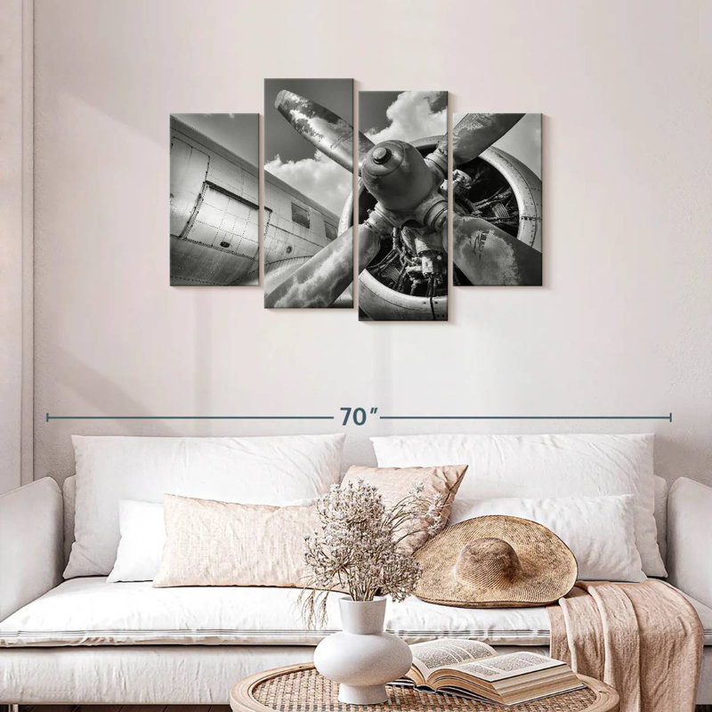 Mehar Monochrome Propeller Plane, 27" H x 43" W