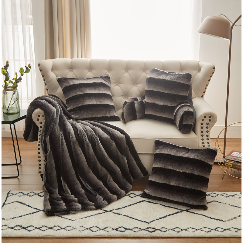 Housse de coussin de lecture en fausse fourrure à imprimé diy DIY, Meru rayé gris