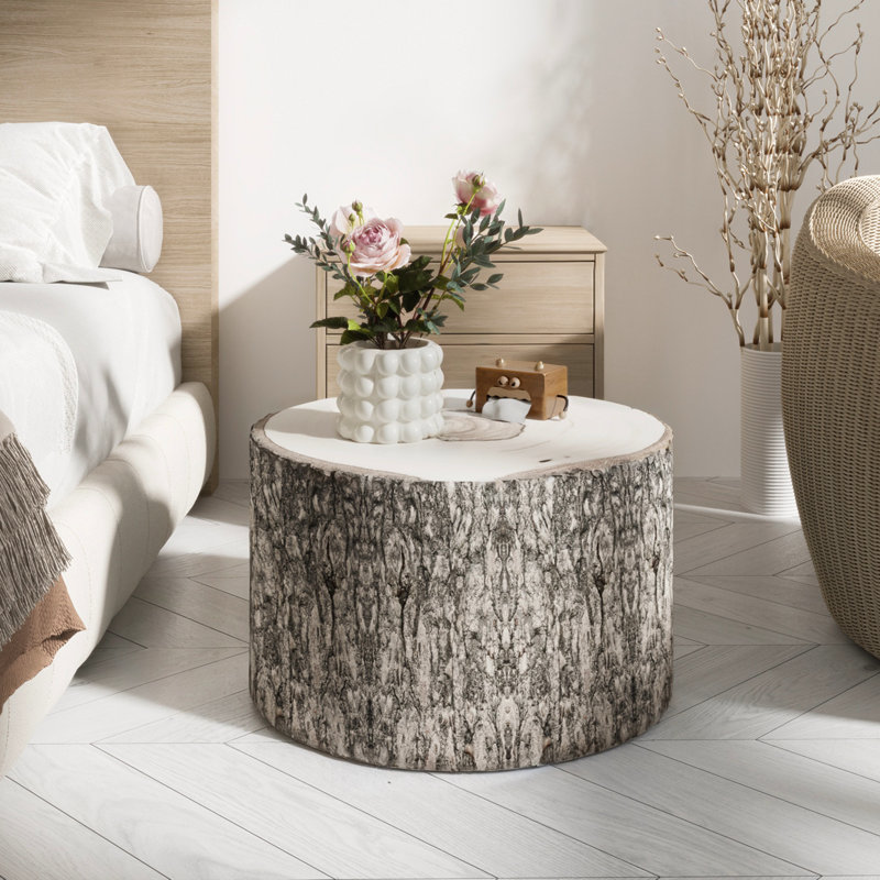Round Wood Log Pouf Footrest, Grey