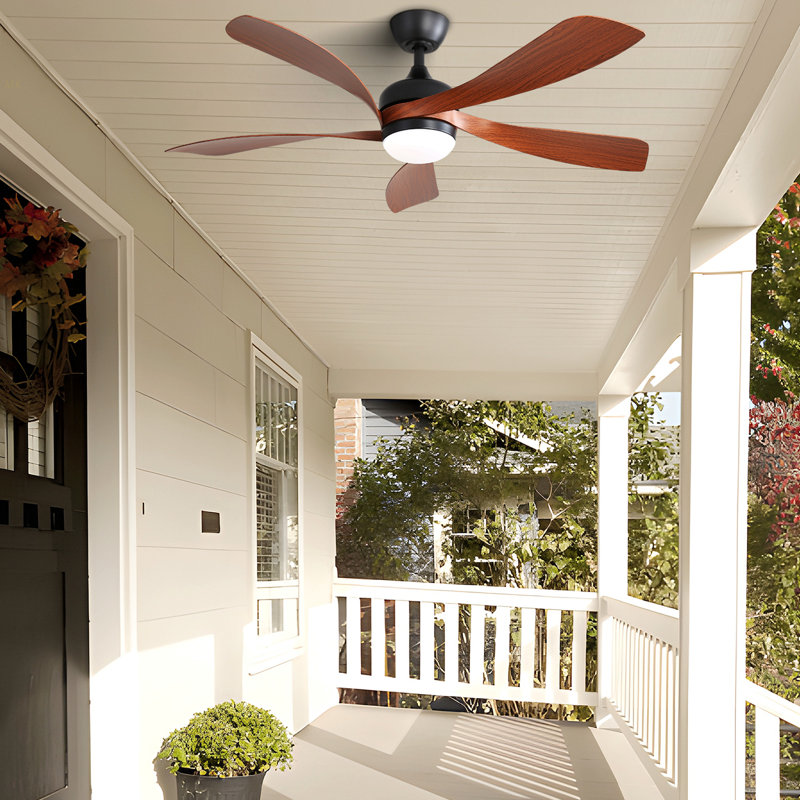 52 Inch Modern Ceiling Fan With 3 Color Dimmable Led Light 5 ABS Blades Remote Control Reversible DC Motor, Black, Walnut
