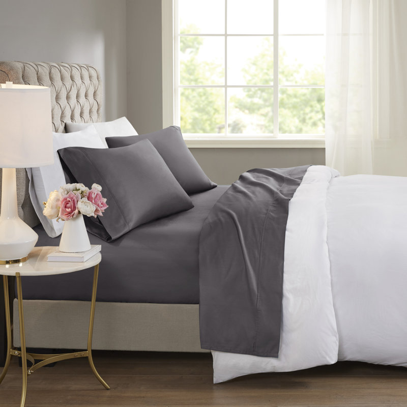 Beautyrest 600 Thread Count Cooling Cotton Blend 4-Piece Sheet Set, Charcoal, Queen