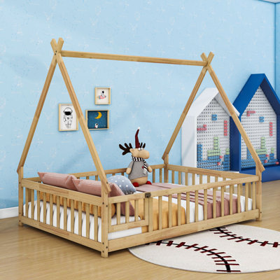 Full Wooden Frame Floor Bed With Door