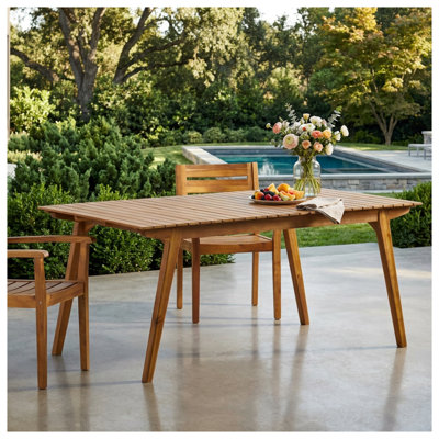 69-Inch Solid Acacia Wood Outdoor Dining Table, Weather Resistant Rectangular Patio Table for Garden & Deck, Natural Teak Finish