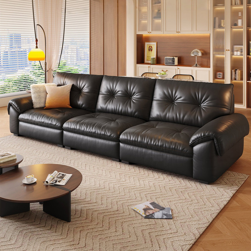 Black Genuine Leather Standard Sofa cushion Loveseat, H 35,43 po x l 102,36 po x P 38,58 po, Black