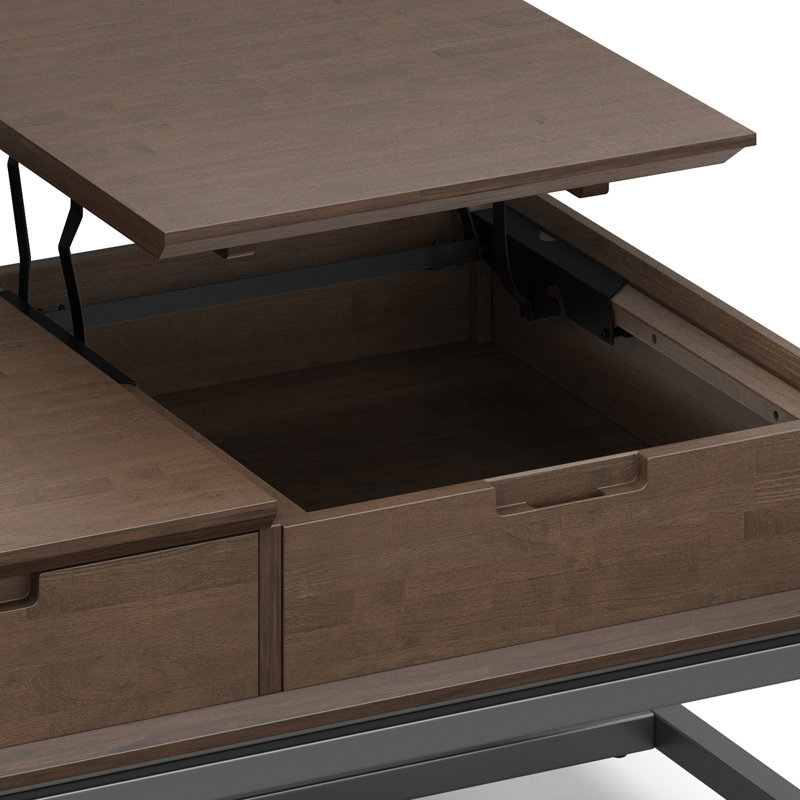 Walnut Brown Lift-Top Coffee Table with Metal Base and Storage