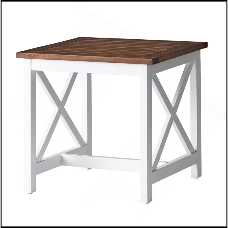 Charmante table de bout en bois d'acacia avec supports en X et finition bicolore, parfaite pour un décor de maison de campagne moderne