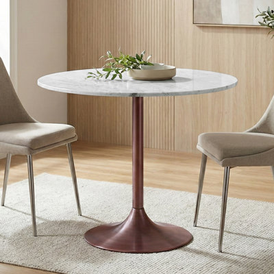 Osborne 36"W Genuine Marble and Iron Contemporary Dining Table with Pedestal Base by Simpli Home