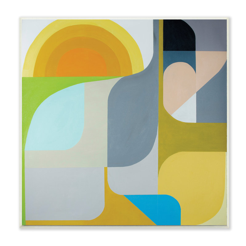 Abstrait, formes fluides, jaune, vert, gris par Marion Griese - impression, Bois naturel, H 12 po x l 12 po x P 0,5 po