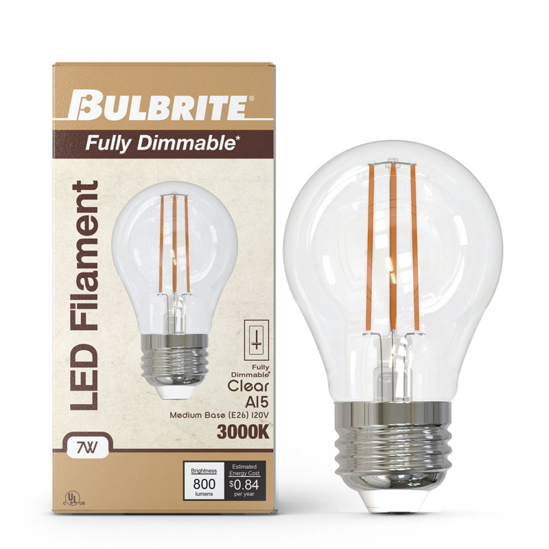 Ampoule A15 à intensité variable 7 watts avec finition en verre transparent et base moyenne (E26), 3000