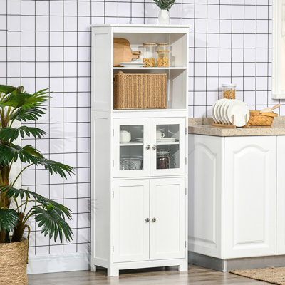 Petit buffet moderne avec huche, garde-manger 4 portes, armoire de rangement autoportante