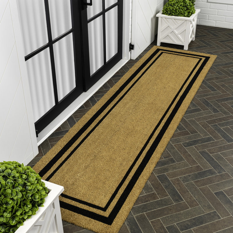 Blaire Modern Classic Double Border Natural/Black Indoor/Outdoor Doormat, 36" W x 72" L