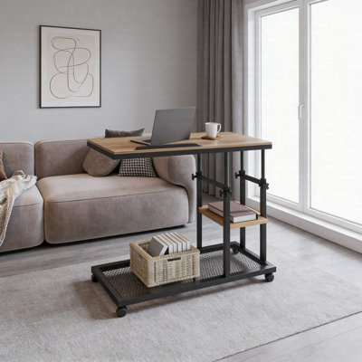 Table d'appoint mobile à hauteur réglable en forme de C avec plateau inclinable et rangement