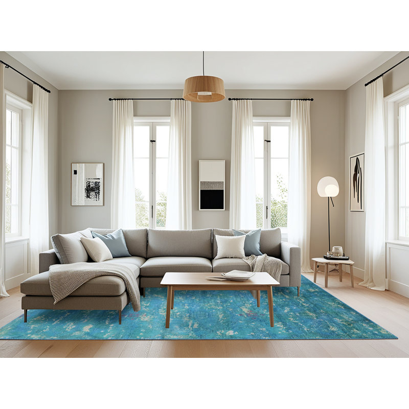 Tapis bleu sarcelle Groveton, Rectangle 8 pi x 10 pi