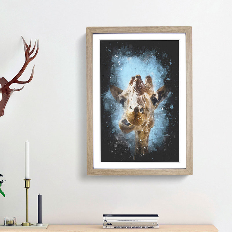 Chewing Giraffe - Framed Print, Oak Framed, 87cm H x 62cm W x 2cm D