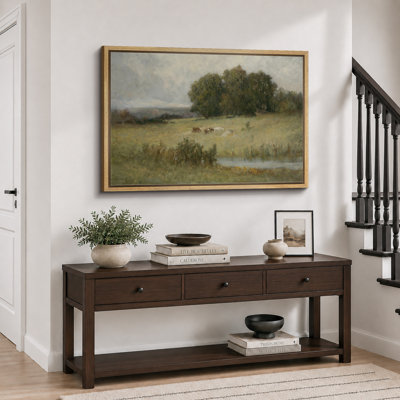 Pastoral Meadow With Cows Landscape Artwork, Living Room Dining Room Pictures, Framed Canvas Giclee Print Wall Art