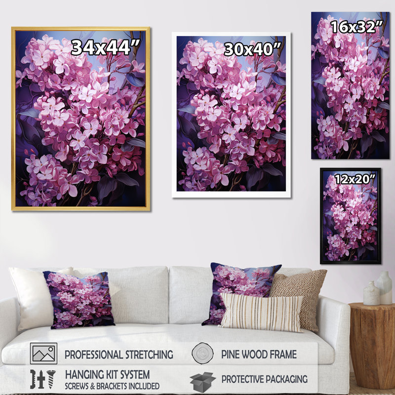 Murmures de lilas V sur toile, Cadre flottant noir, H 44 po x l 34 po
