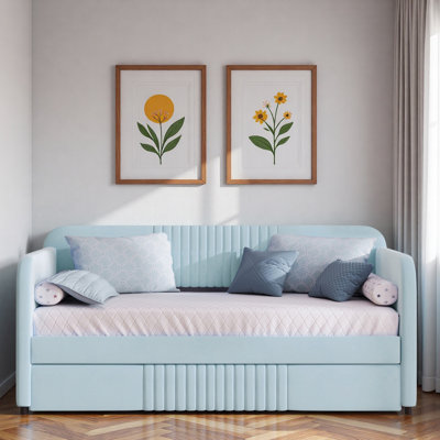 Upholstered Daybed With Trundle And Wood Slat