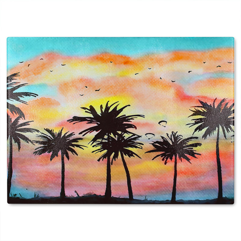 Palm Trees At Sun Glass Chopping Board, 28cm L x 20cm W
