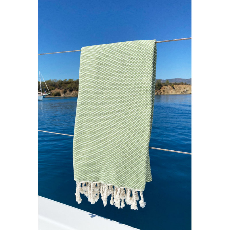 Luxueuse serviette de plage Fouta, motif nid d'abeille, 37,4 x 74,8 pouces | 100% coton, très absorbant, doux et durable | Lavable à la machine, belles couleurs noyer et vert | Parfait pour la plage, la piscine ou le spa