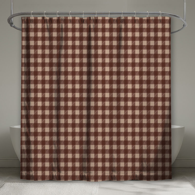 Brown Beige Checkered Shower Curtains Extra Long, 70in W x 84in H