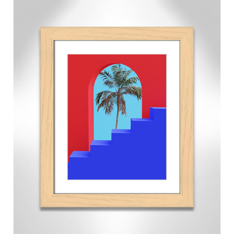 Palm Palm View encadré sur papier par Swati B Print, Cube de grain de bois naturel, H 20,5 po x l 17,5 po x P 1,25 po