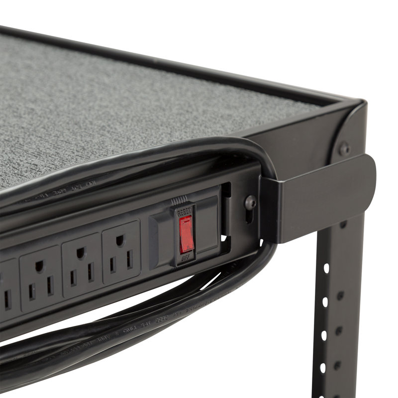 Black Alloy Steel Rolling AV Media Cart with Adjustable Shelves