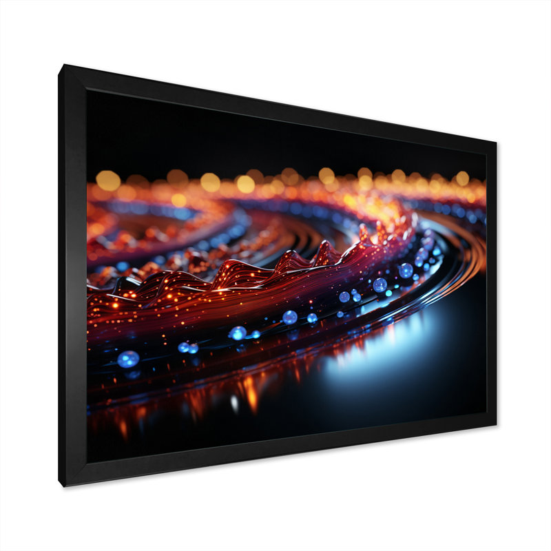 Abstrait paysage urbain futuriste du son sur toile, H 16 po x l 32 po x P 1 po, Cadre simple noir